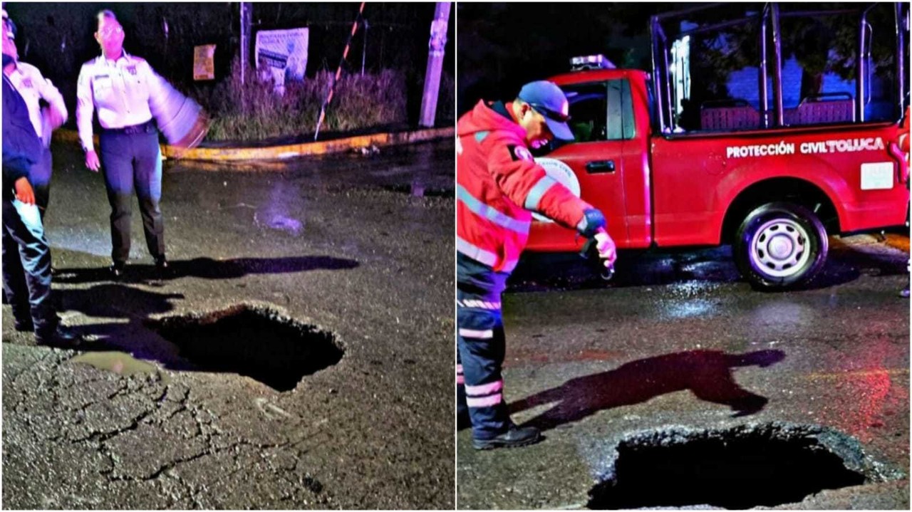 Autoridades de Toluca acudieron al lugar y acordonaron la zona para evitar accidentes. Foto: Ayuntamiento de Toluca