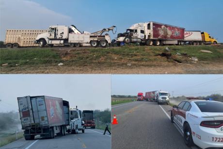 Vuelca tráiler y es auxiliado por Guardia Estatal