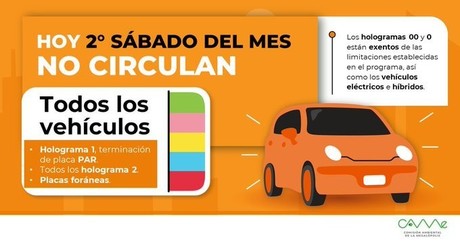 Programa Hoy No Circula: Restricciones para hoy sábado 14 de septiembre en CDMX