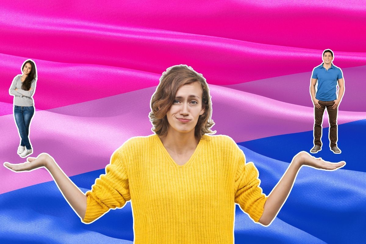 Mujer, bandera de la bisexualidad. Foto: Canva