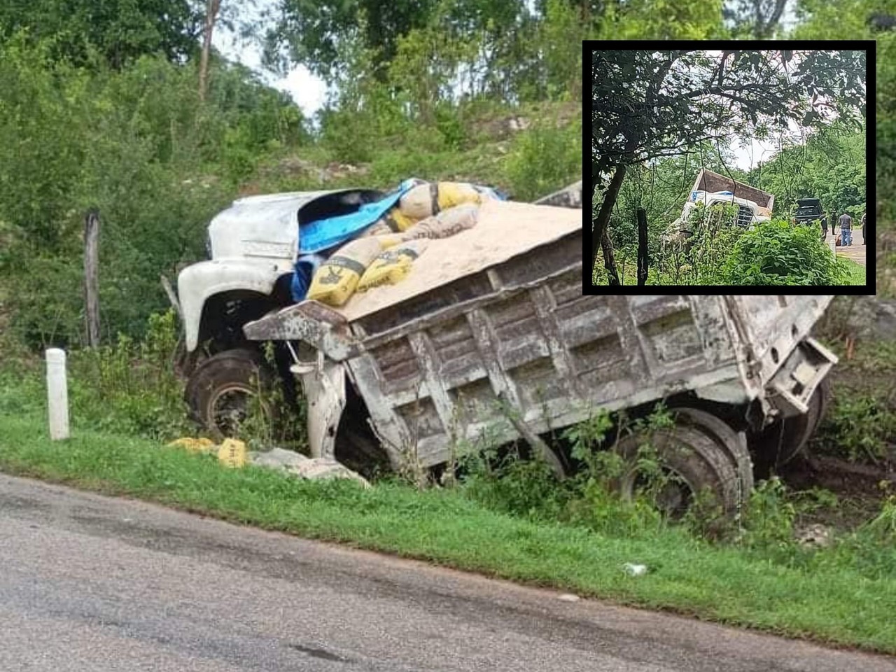 El conductor de un volquete falleció la tarde del martes luego de quedar prensado por la caja metálica que aplastó la cabina.- Foto de redes sociales