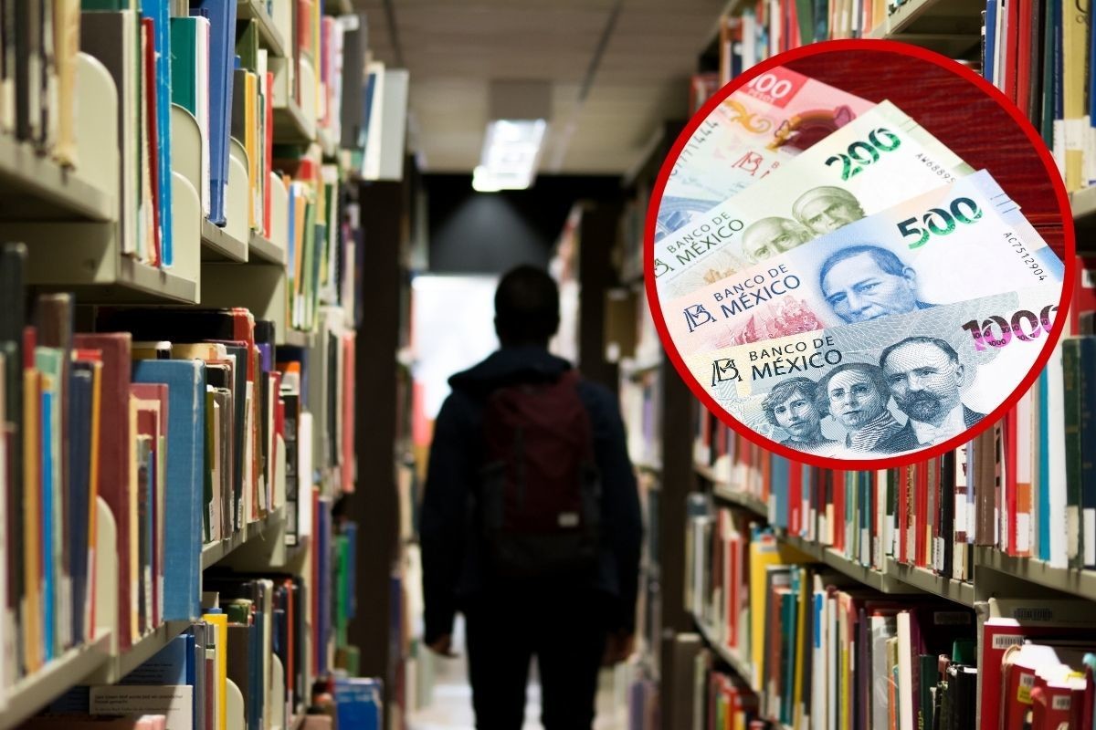 Biblioteca, estudiante, dinero. Foto: Canva