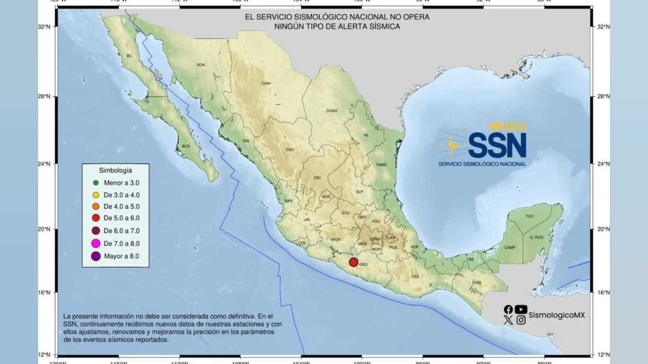 Sismo de 5.2 activa alarmas en la CDMX y Edomex. Foto: @SSN