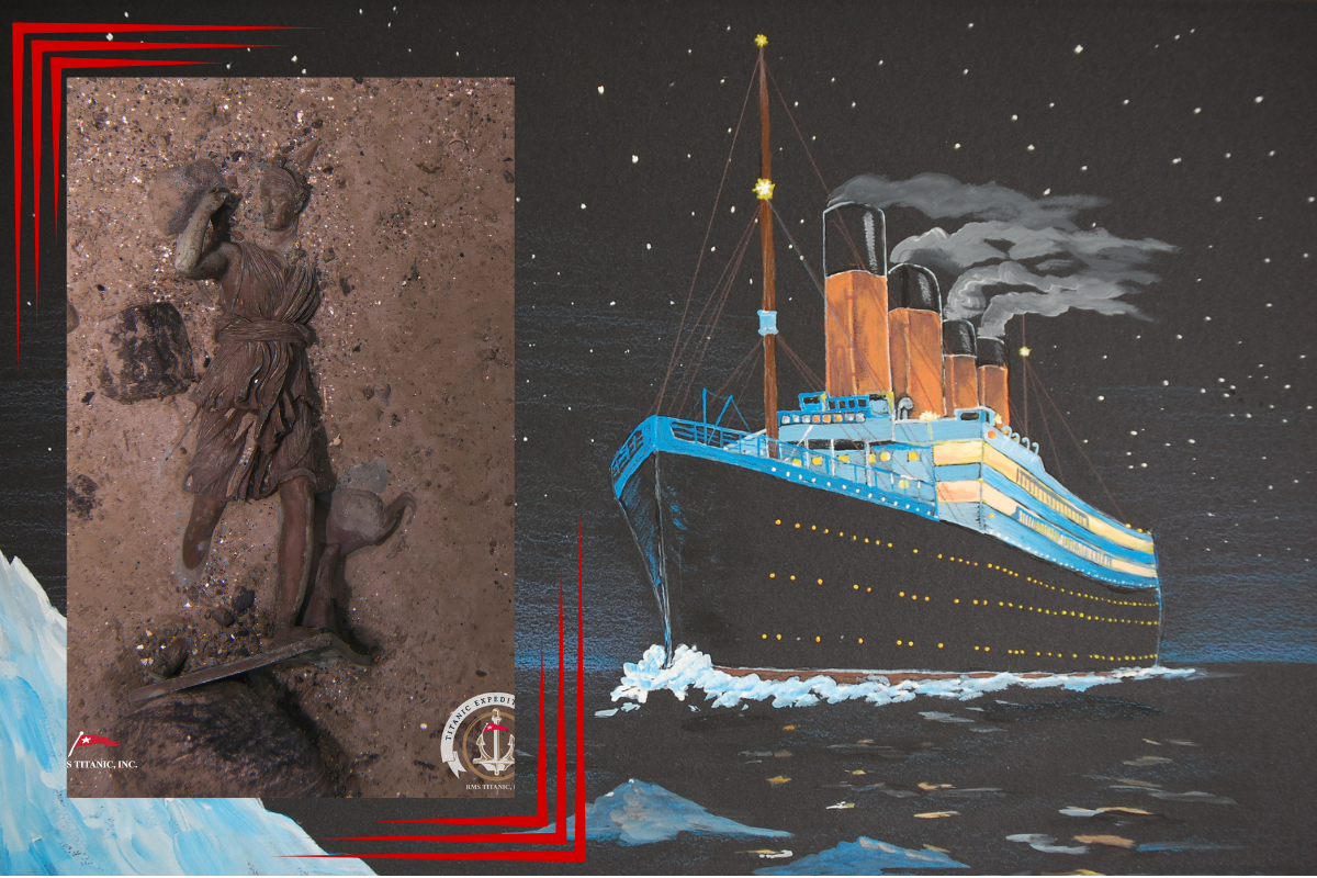 La estatua de bronce 'Diana de Versalles' del Titanic fotografiada este verano por una empresa con derechos de salvamento en el lugar del naufragio, durante su primera expedición al lugar en muchos años. (RMS Titanic Inc. vía AP)