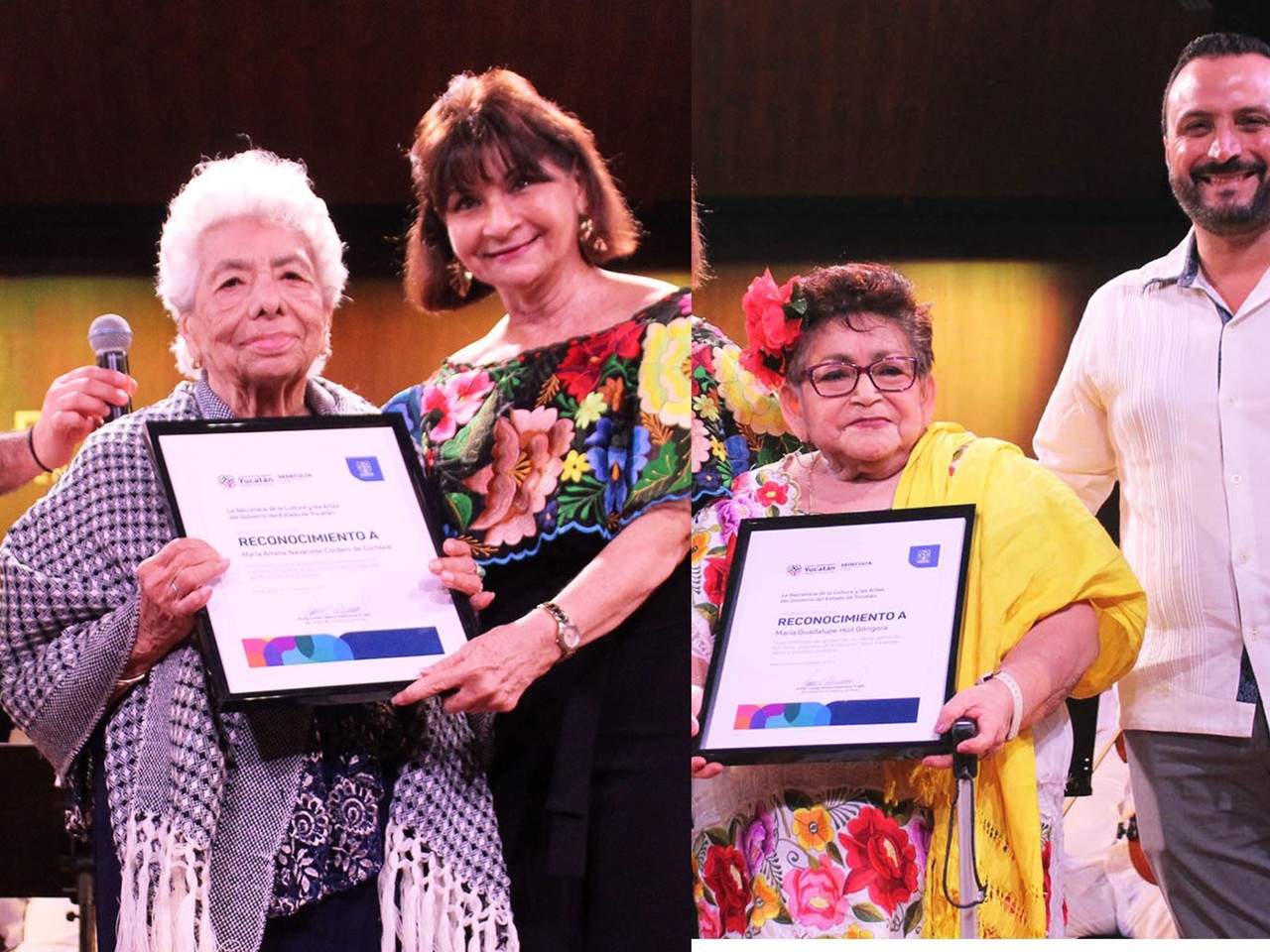 La Sedeculta realizó un homenaje a la trayectoria de María Guadalupe Hoil Góngora y María Amelia Navarrete Cordero, quienes formaron parte de la Orquesta Típica Yukalpetén.- Foto de la Sedeculta