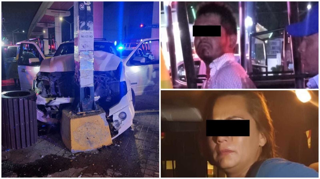 Pareja se estrella con camioneta con reporte de robo, al parecer tras asaltar tienda de conveniencia. Foto. Policia de Monterrey