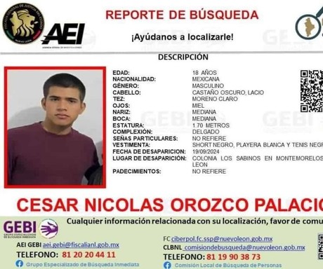 >Buscan a joven desaparecido en Montemorelos