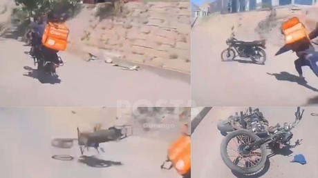 VIDEO: Repartidor realiza maniobras en su motocicleta, pierde el control y cae