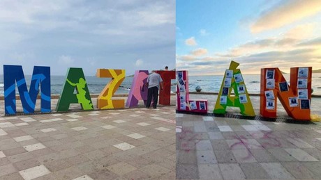 Quitan carteles de búsqueda de las letras de Mazatlán