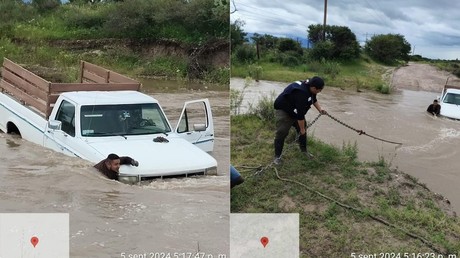 Rescatan vehículo de cause de río en Nuevo Ideal