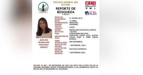 Emiten reporte de búsqueda para menor de 14 años desaparecida en Saltillo