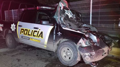 Sufren policías de Durango fuerte accidente; hay dos hospitalizados