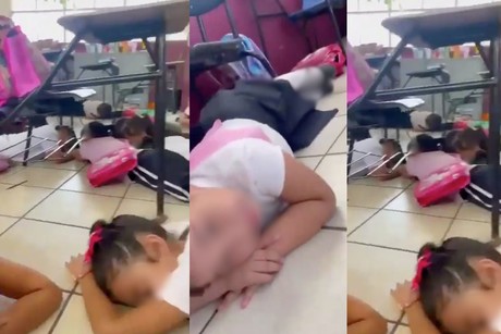 Maestra calma a alumnos con actividad de relajación, durante balacera (VIDEO)