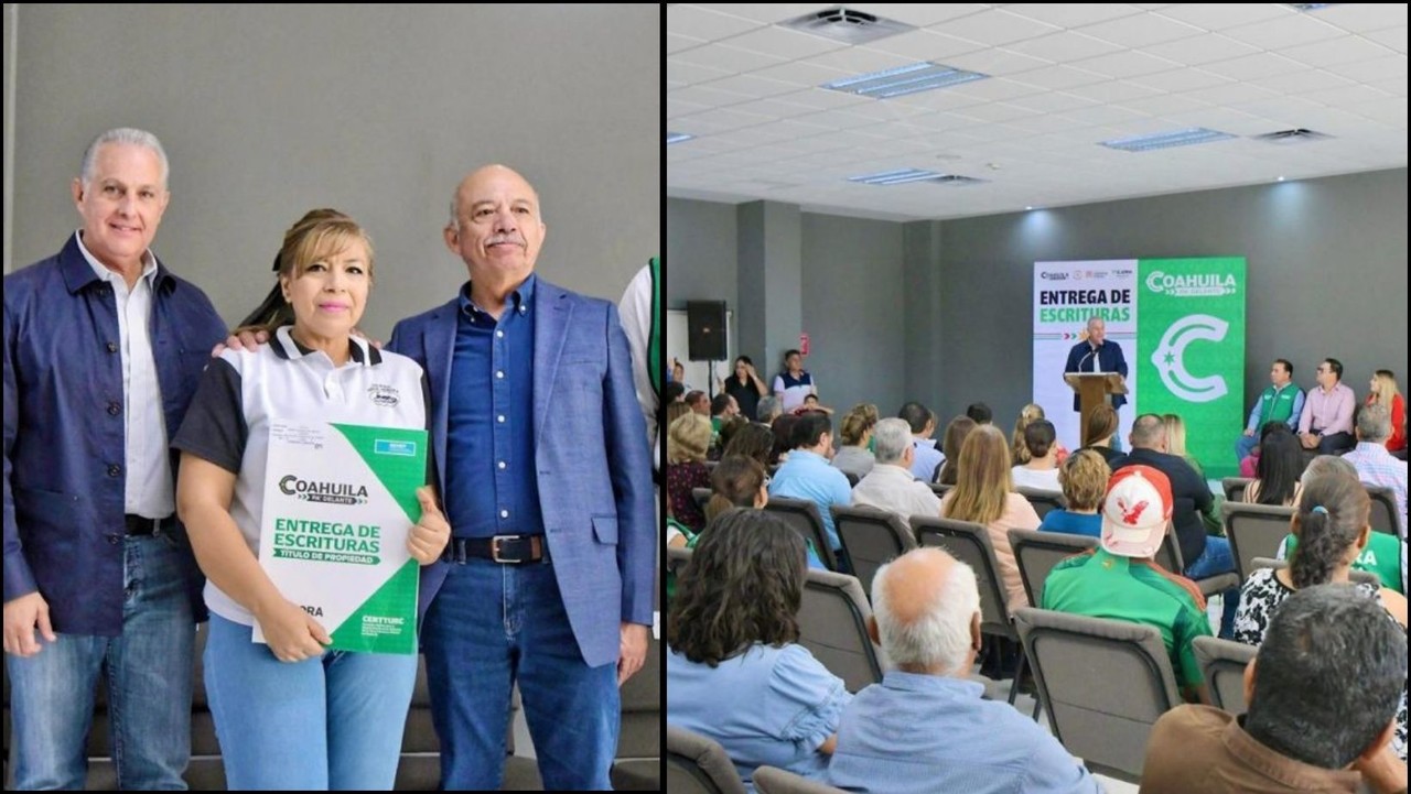 El alcalde Román Cepeda durante la entrega de escrituras. (Fotografía: Gobierno de Torreón)