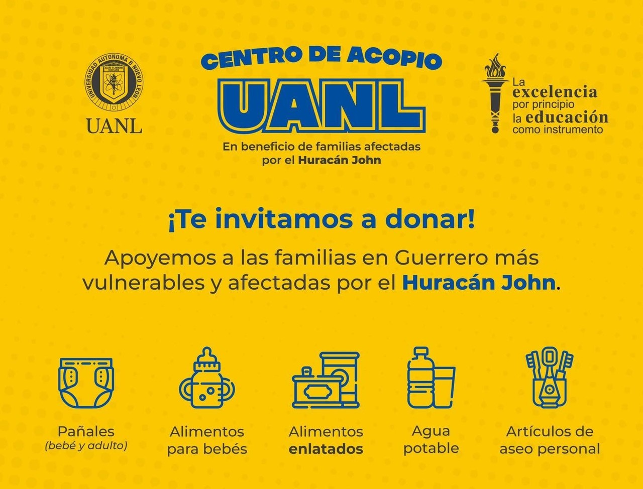 La UANL invita a donar para las familias de Guerrero. Foto. UANL