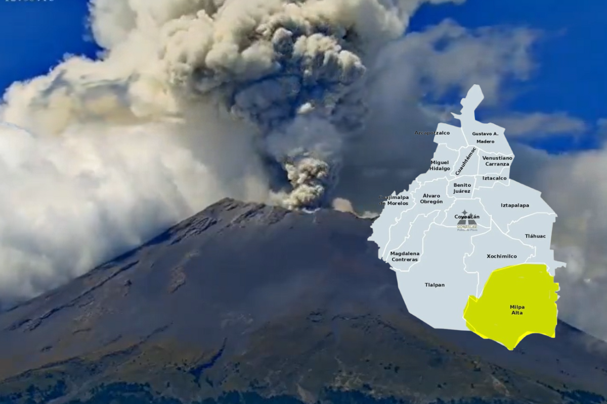 Volcán Popocatépetl y mapa de la CDMX.     Foto: Especial