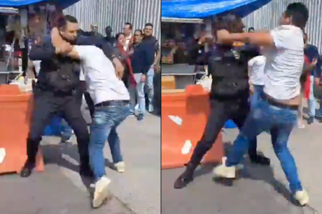 VIDEO: Policía y civil protagonizan pelea a puño limpio en Benito Juárez