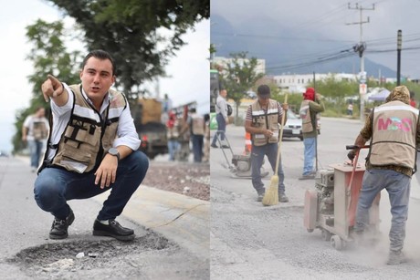 Alcalde de García, Manuel Guerra, inicia trabajos de bacheo en avenida Hospital