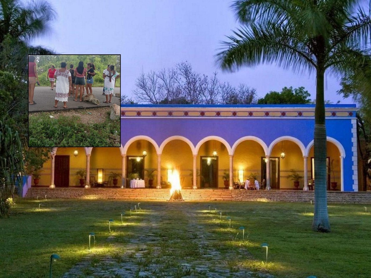 Vecinos de la comisaría de Santa Rosa en Yucatán bloquearon los accesos principales de la localidad a turistas quienes se hospedarían en un hotel de lujo.- Foto de redes sociales