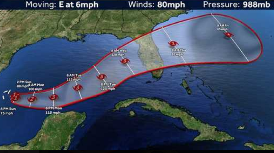 Milton con vientos sostenidos de casi 140 kmh ya es huracán categoría 1, y se proyecta que en los próximos días golpeará la península de Florida. Foto.  @MichelDeLHerbe