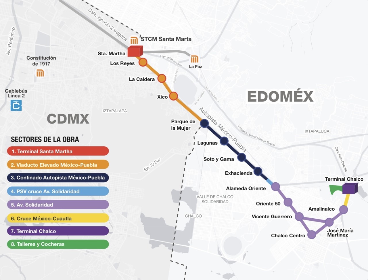 El Trolebús Chalco-Santa Martha tendrá una longitud de 18.5 kilómetros. Imagen: GEM