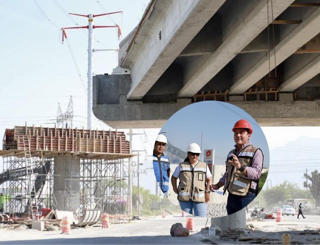 El 68% del avance del puente Heberto Castillo, y Manuel Guerra Cavazos supervisando las obra. Foto: Facebook Manuel Guerra Cavazos.