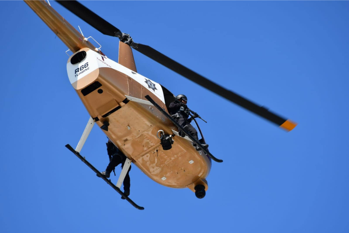 Helicóptero de la Guardia Estatal realiza sobrevuelo de vigilancia. Foto: SSPT