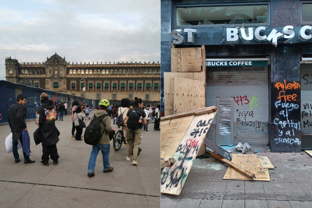 Manifestantes causan destrozos por marcha del 2 de octubre en la CDMX.   Foto: Ramón Ramírez