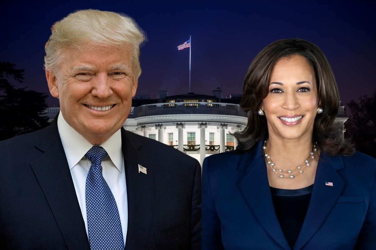 Donald Trump y Kamala Harris y la Casa Blanca. Foto: Canva