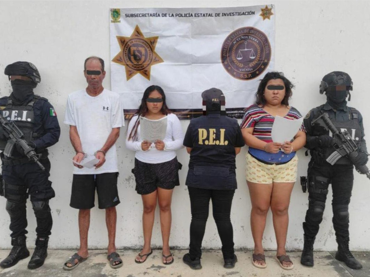 Tres personas fueron detenidas en Mérida por los delitos de homicidio y extorsión en Quintana Roo.- Foto de la SSP