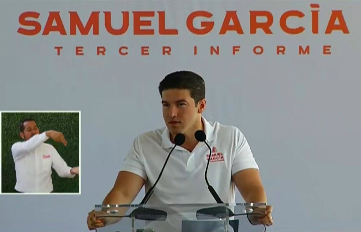 El gobernador de Nuevo León, Samuel García en sus informes regionales en Aramberri. Foto: Facebook Gobierno de Nuevo León.