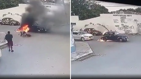 Salvan a madre e hija en incendio de su auto por valientes ciudadanos de Mérida