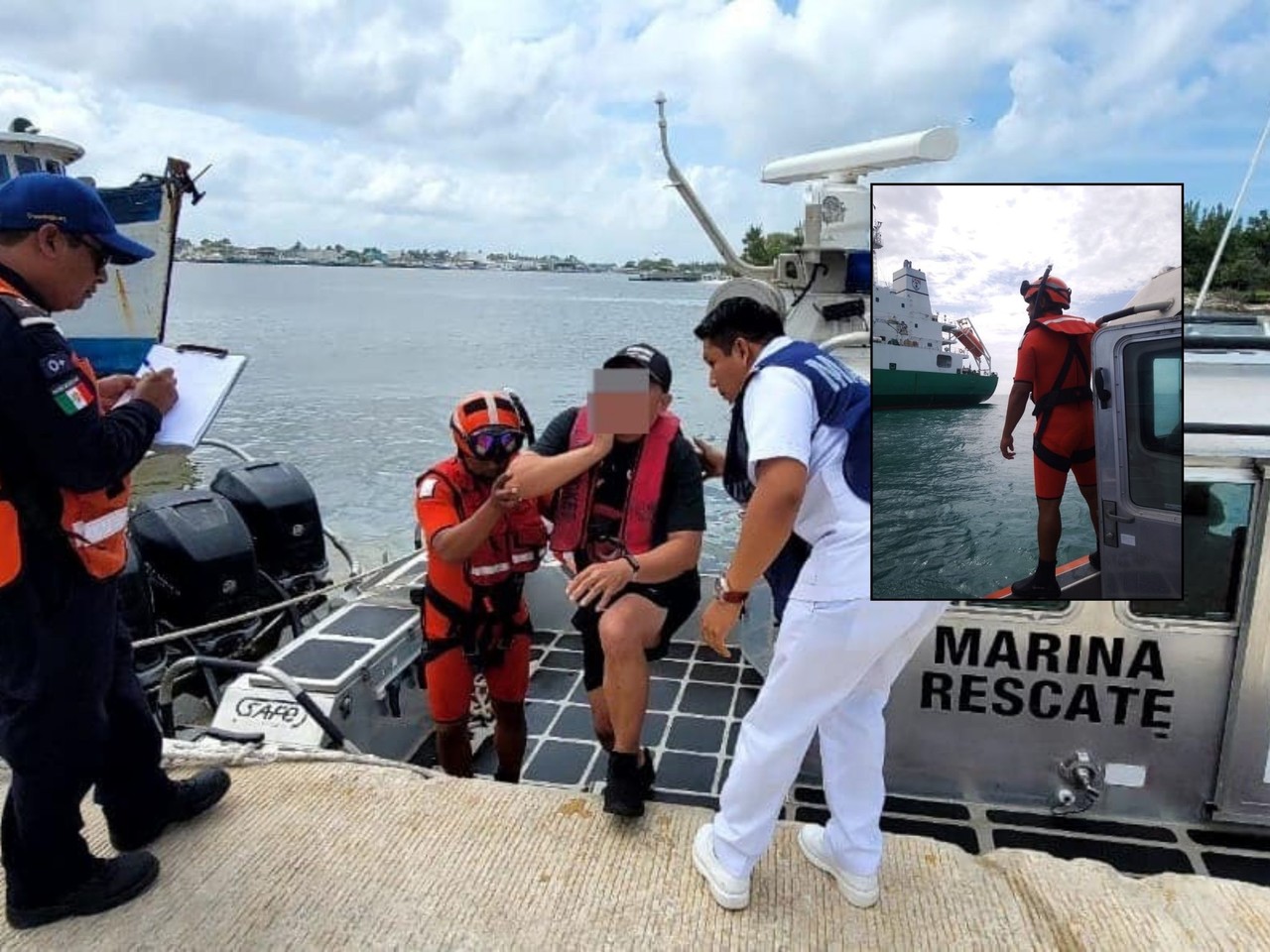 La Secretaría de Marina informó sobre la operación de desalojo del tripulante de un buque para una atención médica.- Foto de la Semar