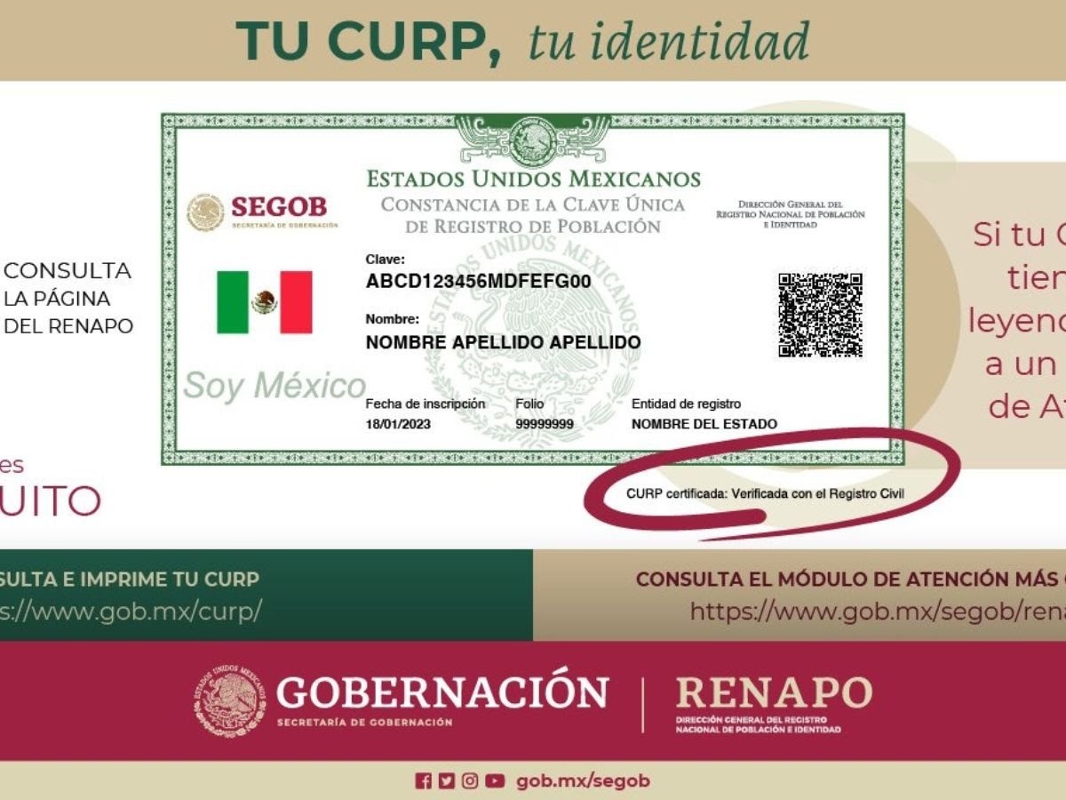 La nueva leyenda será una clave de verificación para las CURP. Imagen: SEGOB