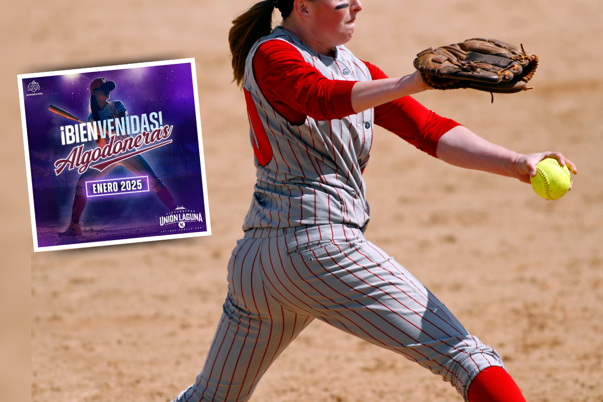 Mujer jugando softból en alusión a las Algodoneras de la Unión Laguna / Fotos: Canva y Algodoneros Unión Laguna