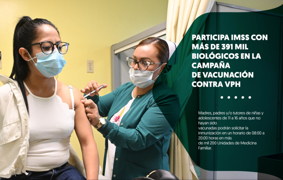 Para aumentar la cobertura de vacunación contra el VPH, el IMSS trabaja en conjunto con el sector salud. Foto: IMSS.