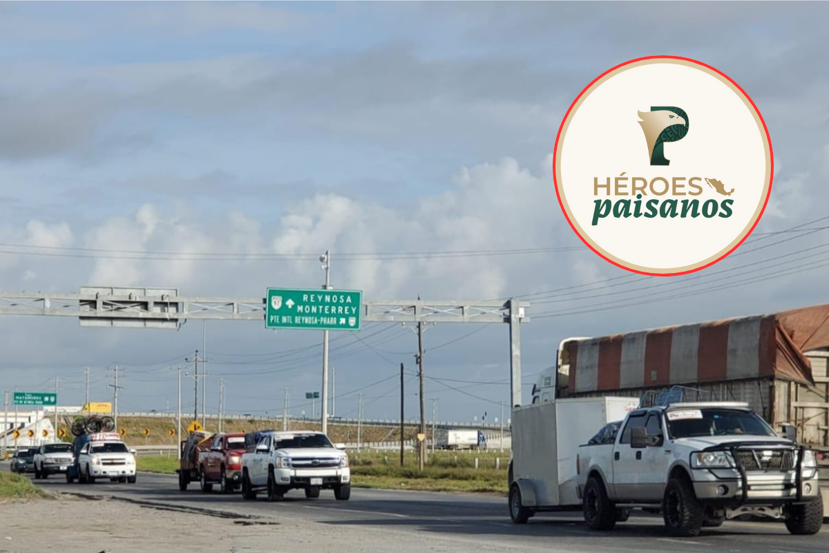 Caravana de paisanos dirigiéndose de la frontera norte de Tamaulipas hacia el interior del estado. Foto: Victoria Jiménez