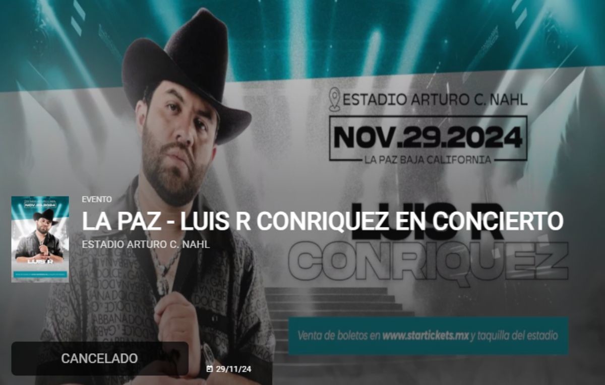 El show que el cantante daría en La Paz fue cancelado. Foto: Captura de pantaña / https://web.startickets.mx