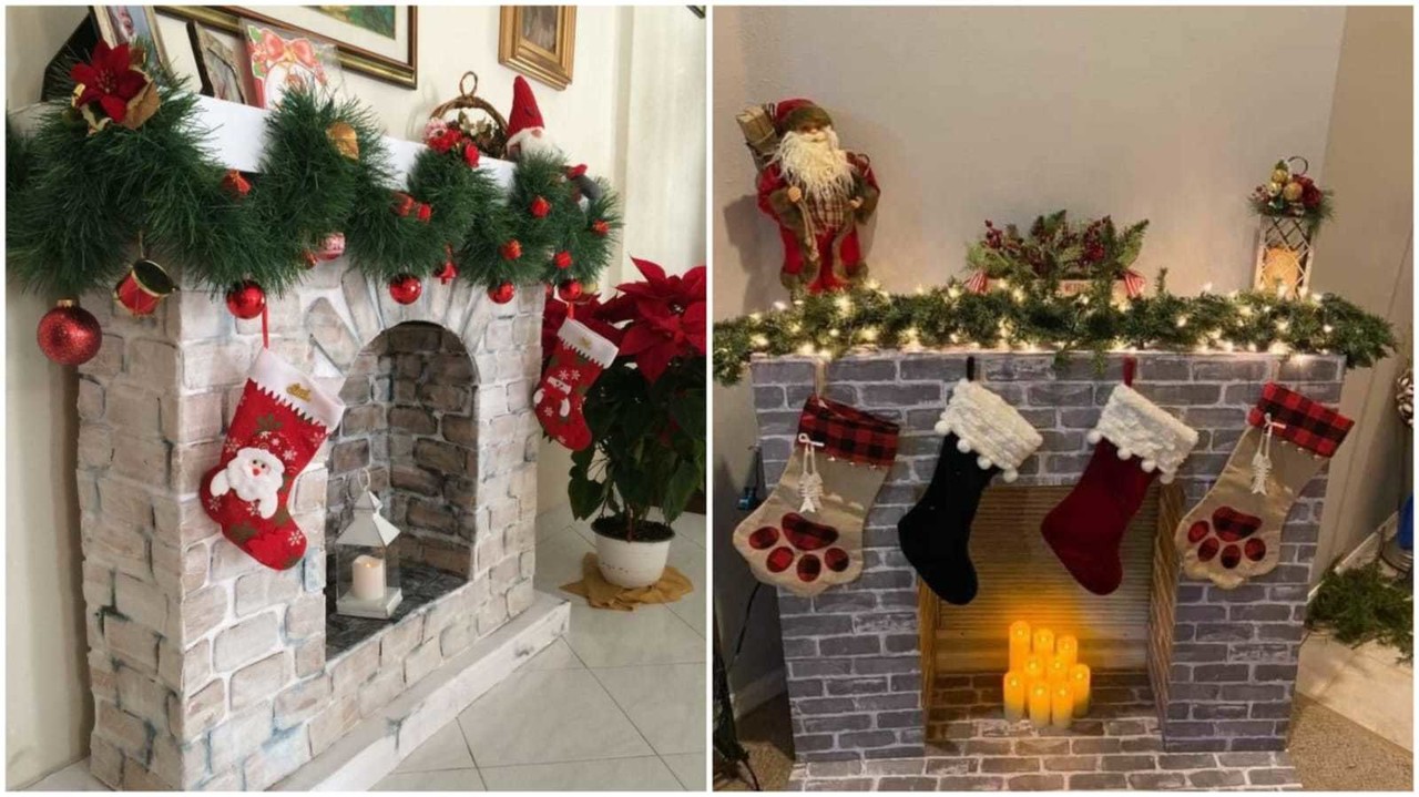 DIY Navideño: Cómo hacer una chimenea falsa con cartón para tu hogar. Foto: Pinterest