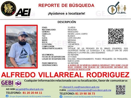 Desaparición en Pesquería, buscan a Alfredo Villarreal