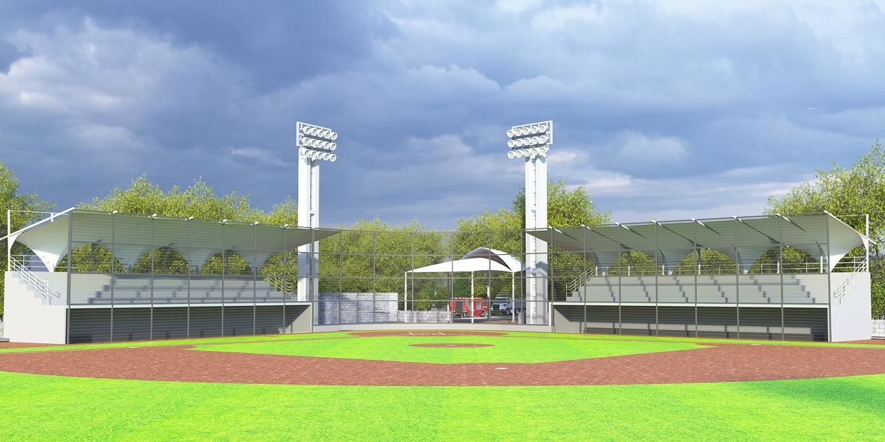 Autoridades de los tres niveles de gobierno colocaron la primera piedra del campo de beisbol del Parque Lineal Ferrocarril. Foto: Cortesía.