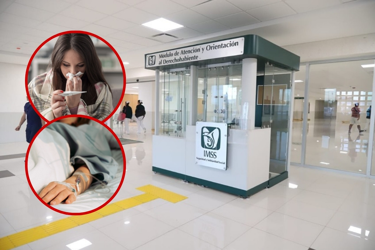 Módulo de información en clínica del IMSS. Foto: Facebook IMSS y composición Canva