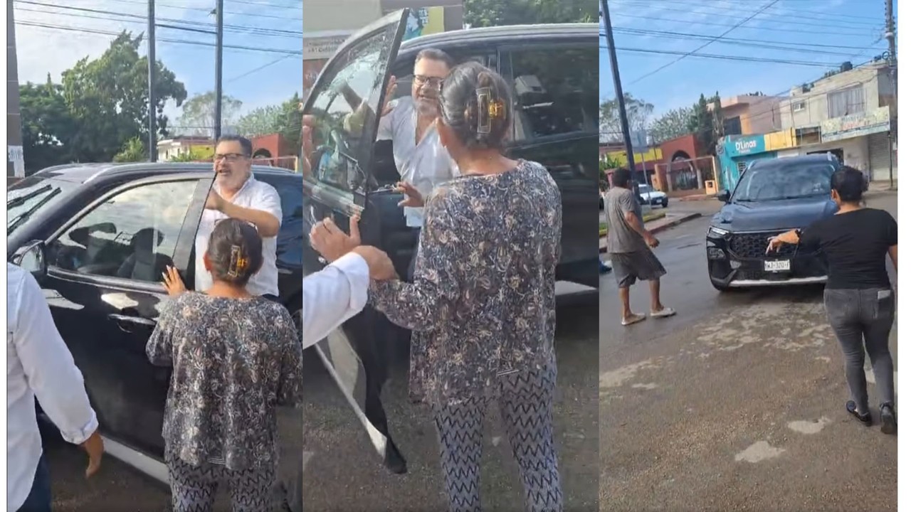 El automovilista en un momento se bajó de su vehículo para discutir con los pobladores Foto: Captura de Pantalla