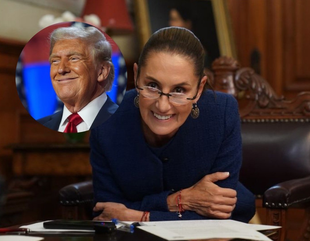 Claudia Sheinbaum en la llamada telefónica con Donald Trump. Foto: Canva - Redes Sociales.