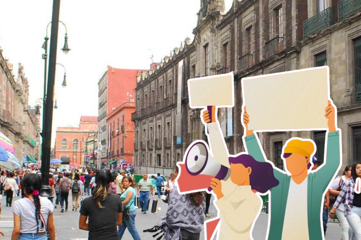 Manifestantes en calle del Centro de CDMX.    Foto: Especial