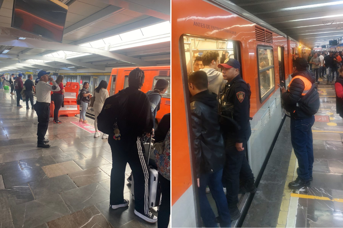 Personas y policías en el Metro de CDMX.    Foto: @MetroCDMX