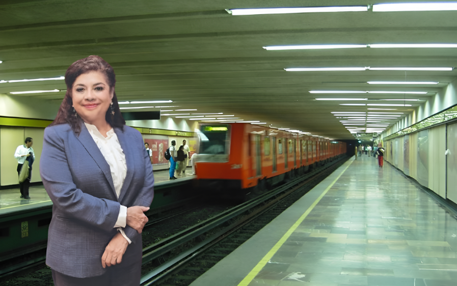 Clara Brugada frente a la Línea 3 del Metro.    Foto: Especial