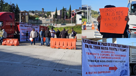 Transportistas y trabajadores de obra protestan por falta de pago