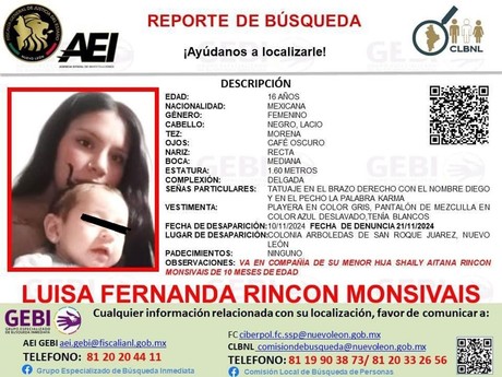 Buscan a  joven madre e hija de 10 meses en Juarez