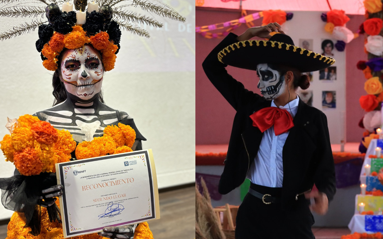 Normalistas Tamaulipecos celebran el Día de Muertos. Foto: Perla Herrera